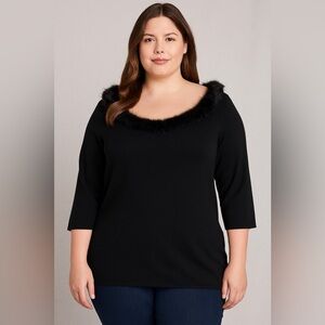 Lane Bryant Black Faux Fur Trim Sweater (Size 14/16)